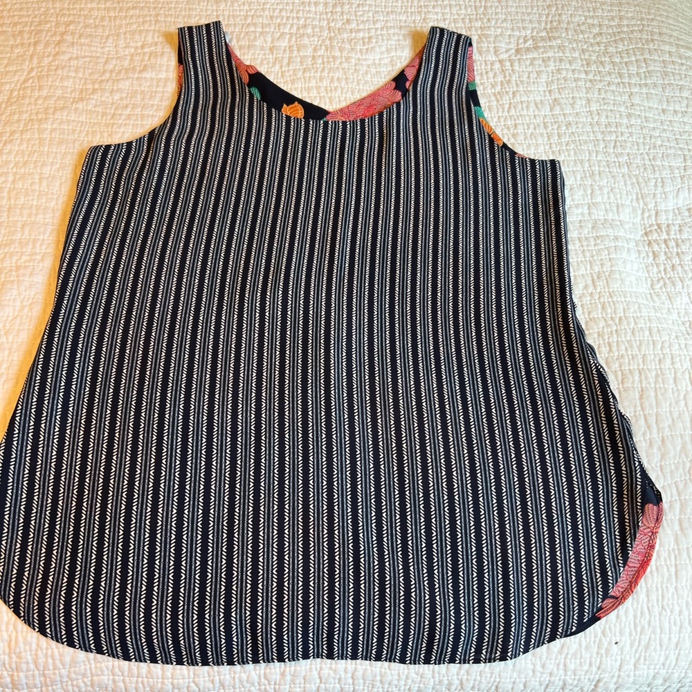 Striped Reversible Blue and White/Floral Sleeveless Top
